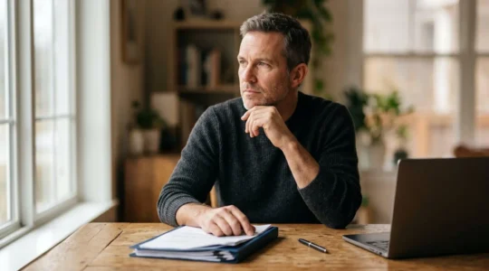 A person reviewing medical and insurance documents with determination, symbolizing navigating a critical illness insurance claim after a cancer diagnosis