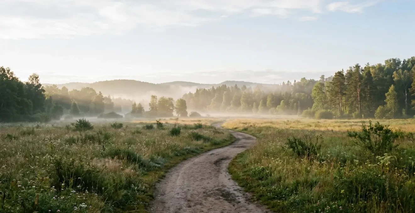 A serene wide-angle photograph symbolizing the gut-brain connection with natural elements representing inner balance and mental clarity