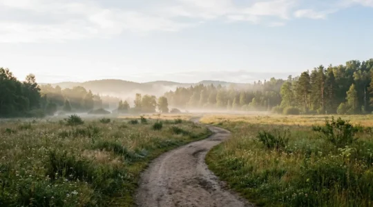 A serene wide-angle photograph symbolizing the gut-brain connection with natural elements representing inner balance and mental clarity