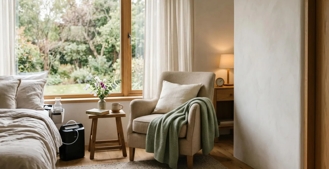 A peaceful room with soft natural light showing a comforting environment that represents dignity and choice in end-of-life care