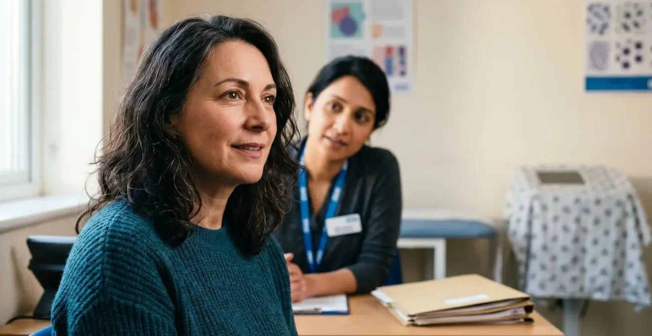 Professional healthcare consultation scene with emphasis on patient-doctor partnership and medical decision-making collaboration