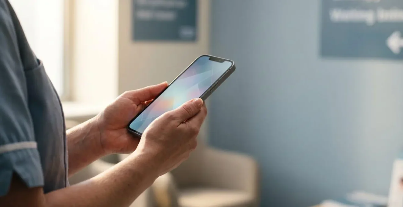 Person holding smartphone viewing digital health records in a secure healthcare environment