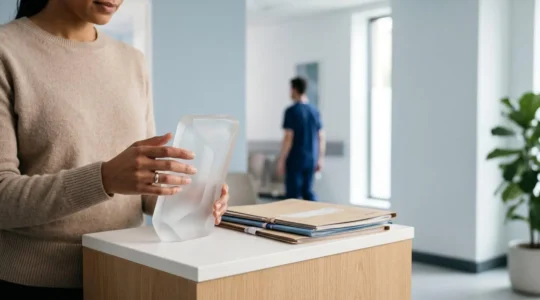 Abstract representation of personal medical data privacy protection and NHS digital healthcare records
