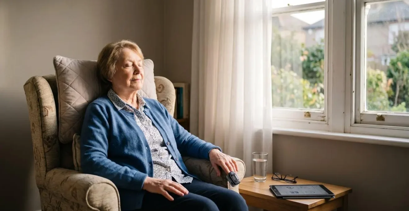 A patient at home using remote monitoring medical devices connected to NHS virtual ward services