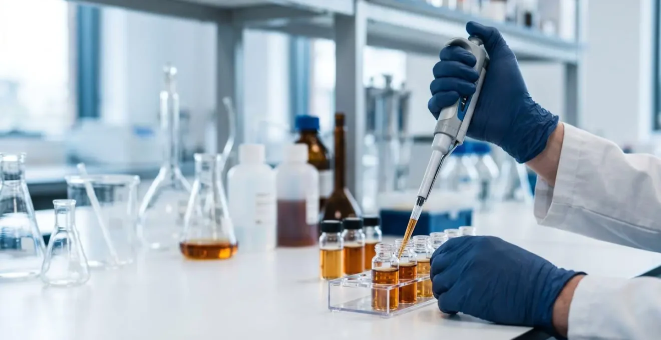 Close-up of scientist hands working with vaccine research equipment in modern laboratory setting