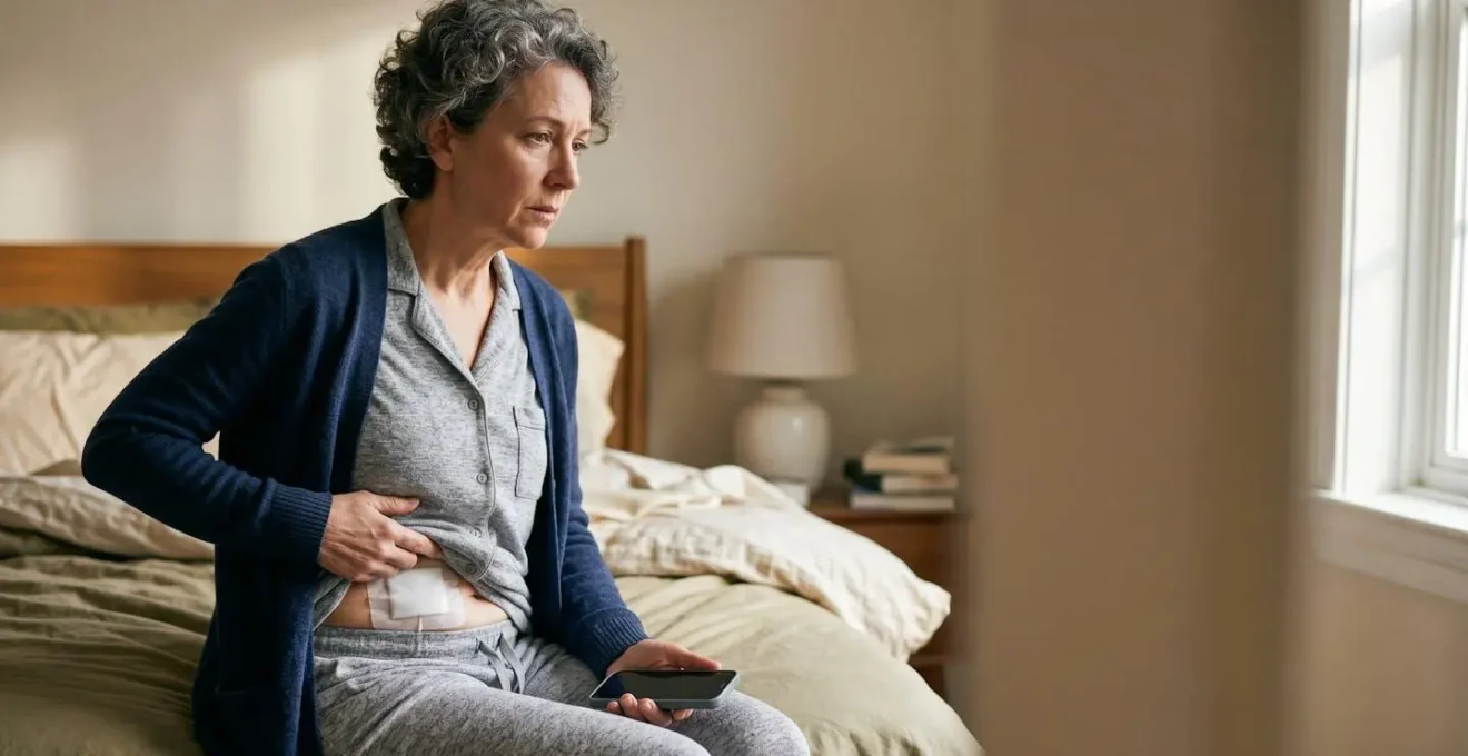 Patient recovering at home after surgery with subtle signs of concern