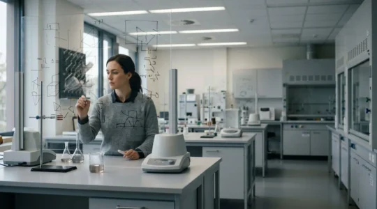 Professional scientist examining research data with critical analytical approach in modern laboratory setting