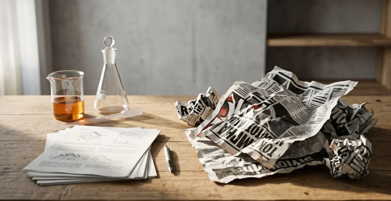 Editorial photograph illustrating critical thinking about health news media