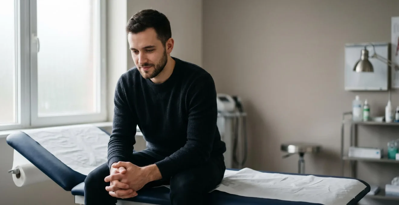 A contemplative moment capturing men's health awareness and medical care decision-making