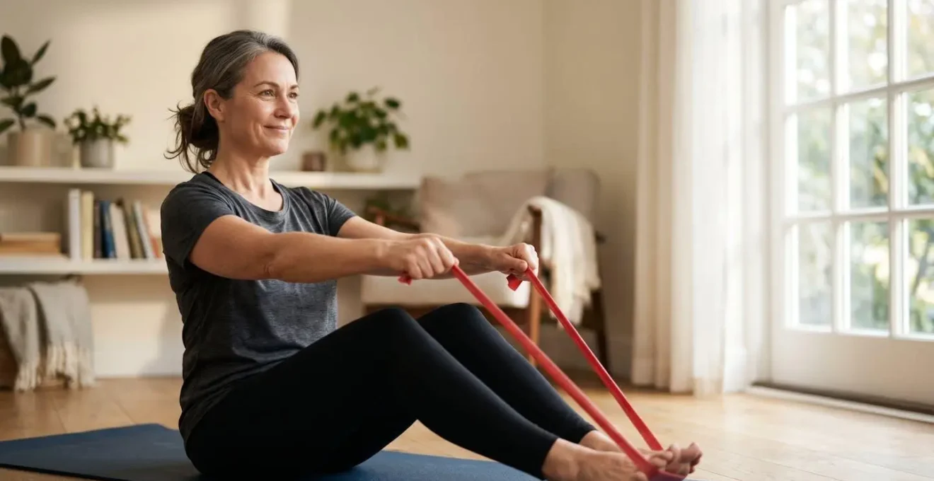 A person preparing for surgery through prehabilitation exercises in a calm home environment